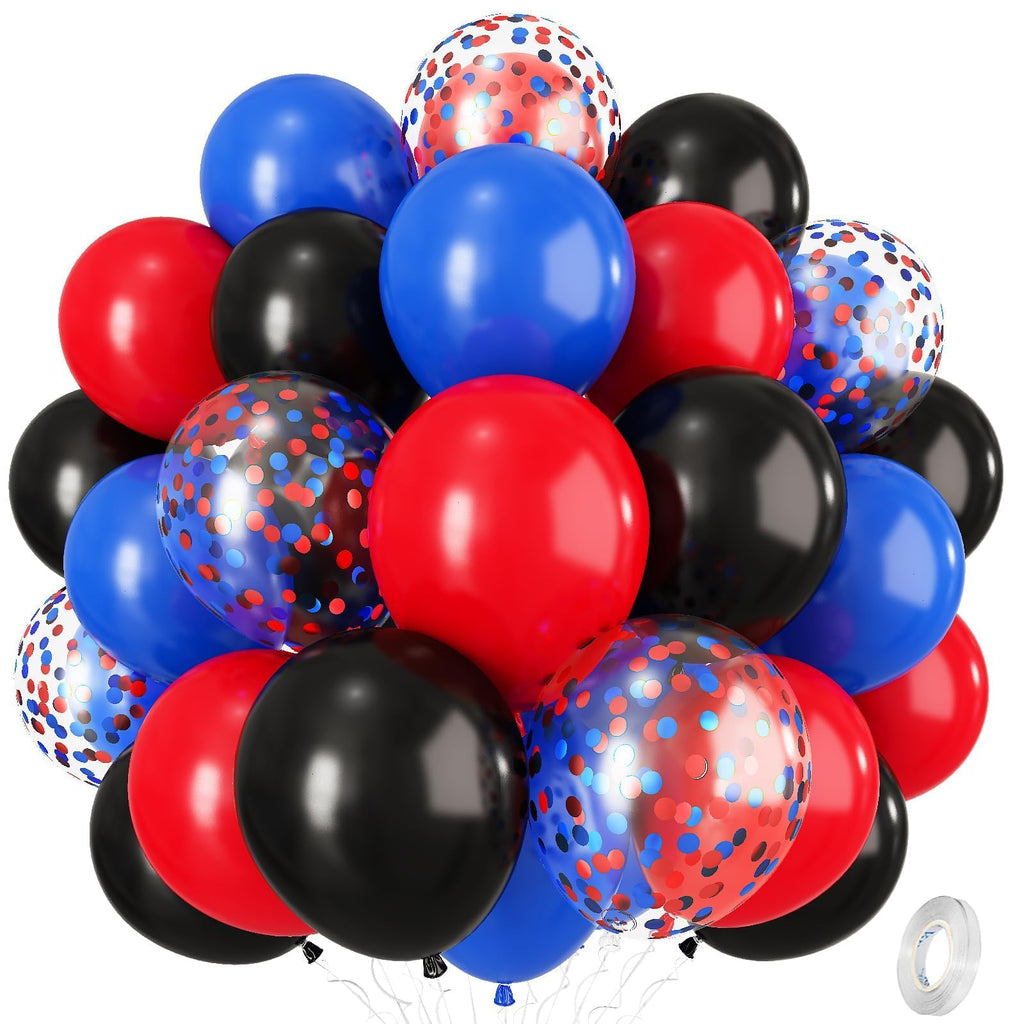 Isndare Spider Theme Balloons Kit – 12" Royal Blue, Red & Black Confetti Latex, 35-Piece Party Decor