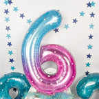 Isndare 40-Inch Mermaid Number 6 Balloon — Blue Pink Foil Party Balloons