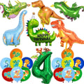 ITHKIRHO Dinosaur Birthday Decorations - 24 Pcs Large Aluminum Foil & Latex Number 4 Balloons for Kids Party
