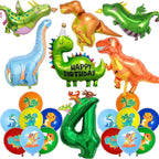 ITHKIRHO Dinosaur Birthday Decorations - 24 Pcs Large Aluminum Foil & Latex Number 4 Balloons for Kids Party