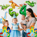ITHKIRHO Dinosaur Birthday Decorations - 24 Pcs Large Aluminum Foil & Latex Number 4 Balloons for Kids Party