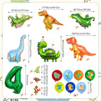 ITHKIRHO Dinosaur Birthday Decorations - 24 Pcs Large Aluminum Foil & Latex Number 4 Balloons for Kids Party