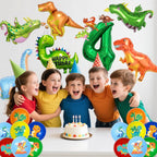 ITHKIRHO Dinosaur Birthday Decorations - 24 Pcs Large Aluminum Foil & Latex Number 4 Balloons for Kids Party