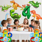 ITHKIRHO Dinosaur Birthday Decorations - 24 Pcs Large Aluminum Foil & Latex Number 4 Balloons for Kids Party