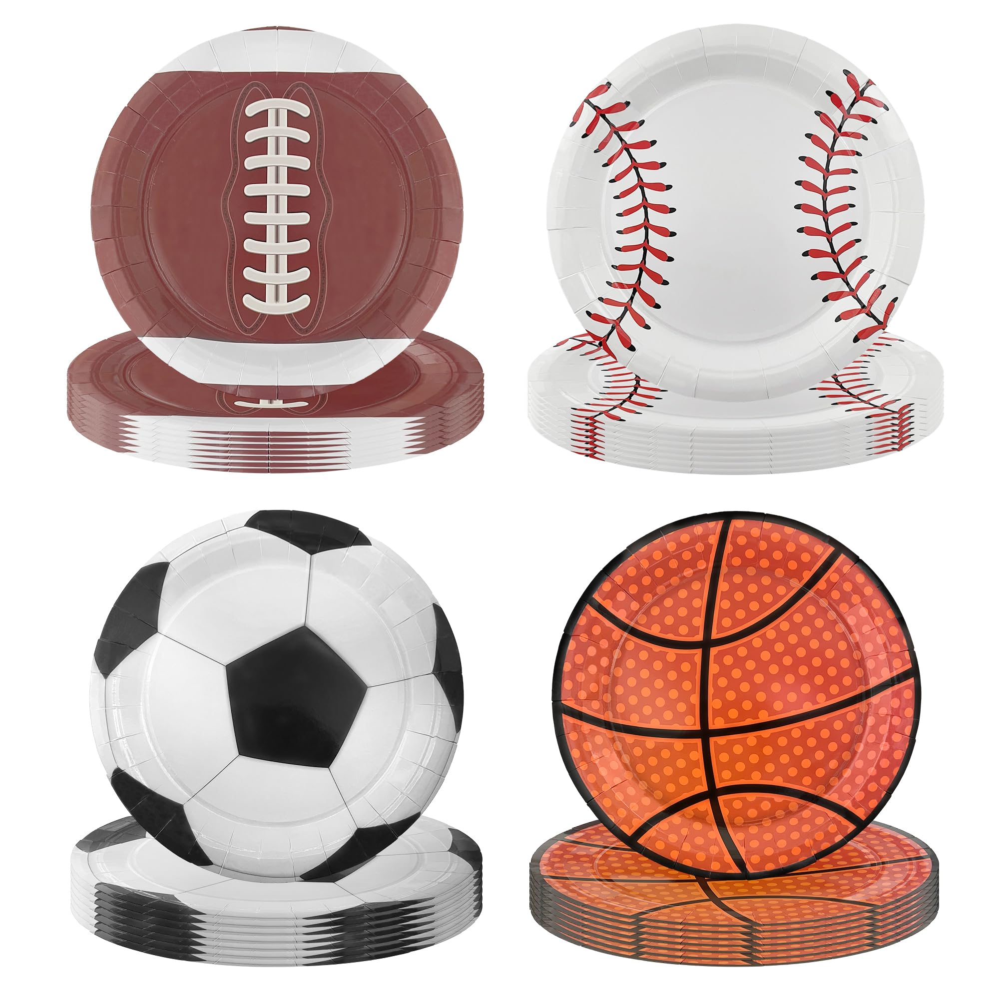 ITTEBISS 48Pcs Sports Party Plates - 7 Inch Disposable Plates for Baseball Basketball Soccer Football