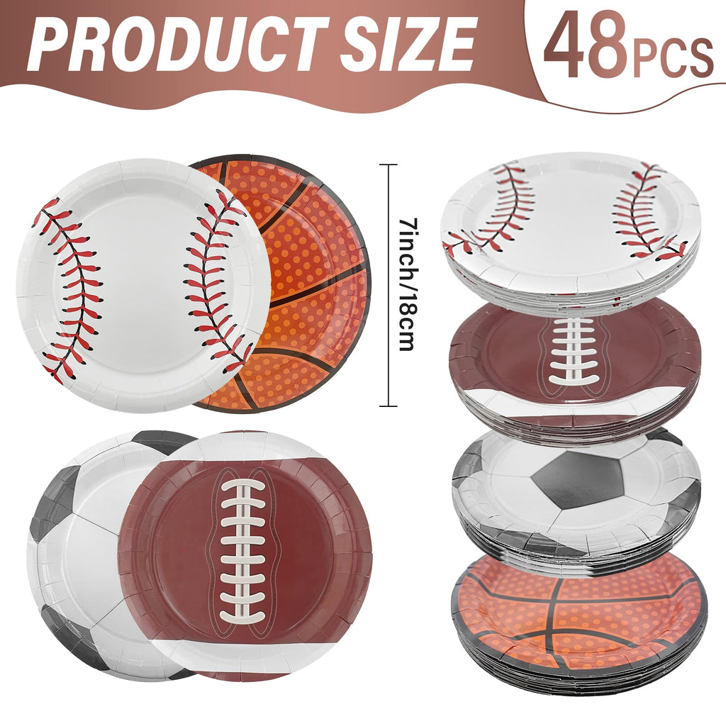 ITTEBISS 48Pcs Sports Party Plates - 7 Inch Disposable Plates for Baseball Basketball Soccer Football