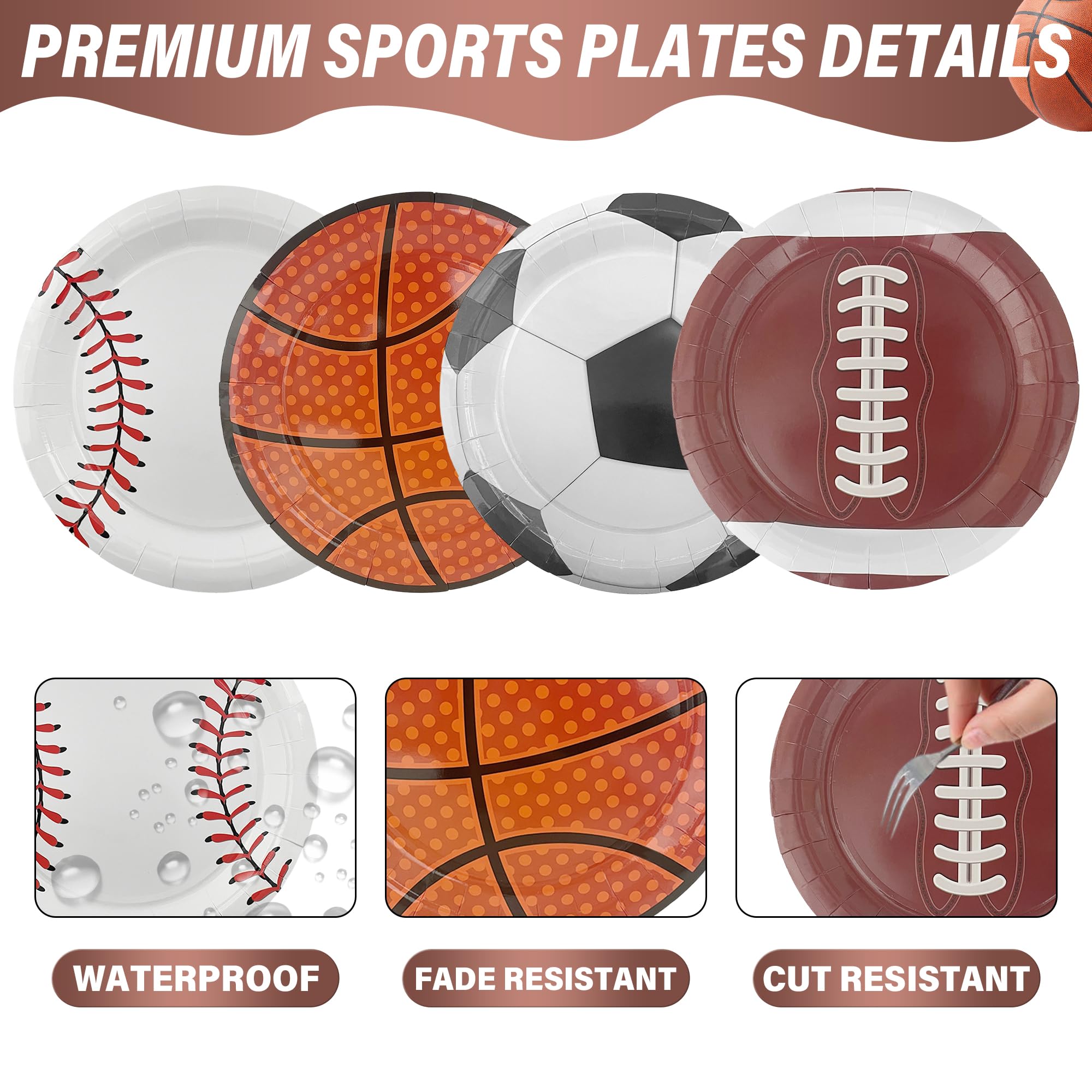 ITTEBISS 48Pcs Sports Party Plates - 7 Inch Disposable Plates for Baseball Basketball Soccer Football