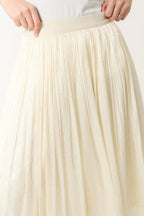 Elasticated Waist Satin Embellished Midi Skirt | Ivory & Pink | Women’s Occasion Skirts | Sizes S/M & M/L