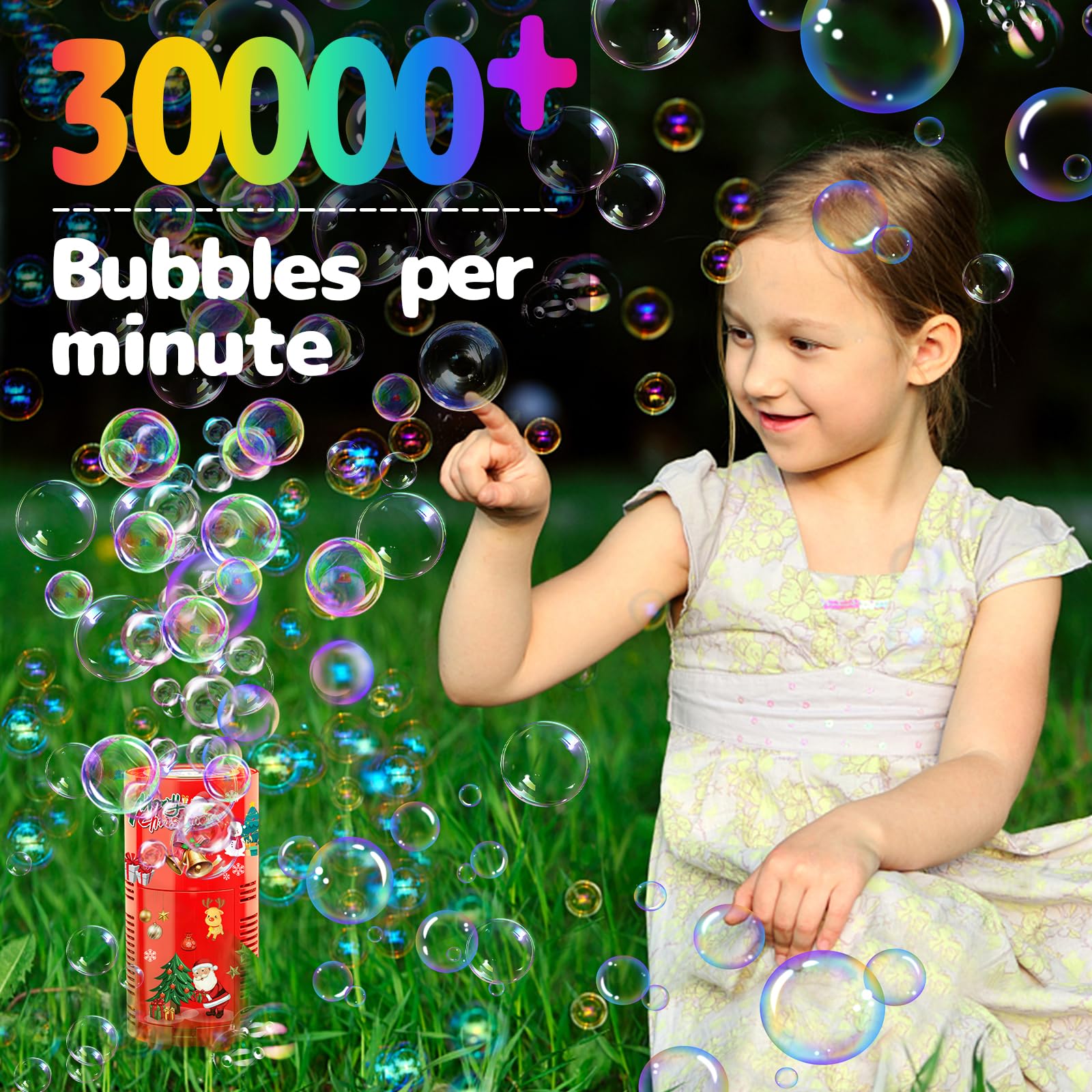 Ivtivfu Fireworks Bubble Machine with Lights – 13 Holes, Portable Kids Party Bubble Maker
