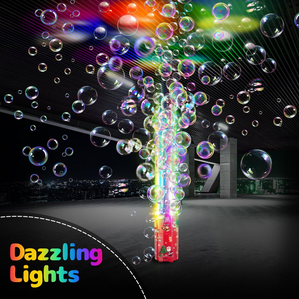 Ivtivfu Fireworks Bubble Machine with Lights – 13 Holes, Portable Kids Party Bubble Maker