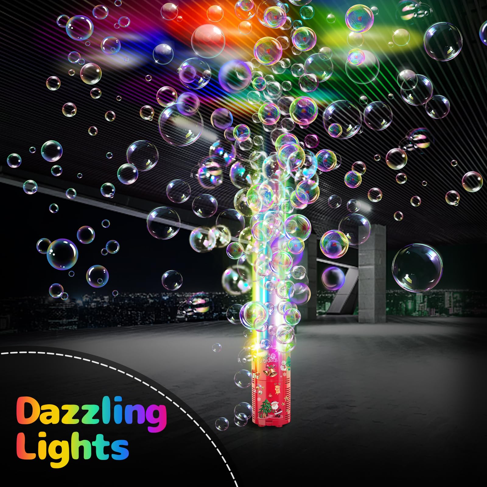 Ivtivfu Fireworks Bubble Machine with Lights – 13 Holes, Portable Kids Party Bubble Maker