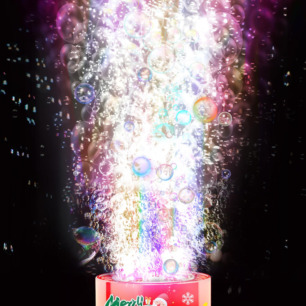 Ivtivfu Fireworks Bubble Machine with Lights – 13 Holes, Portable Kids Party Bubble Maker
