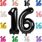 IWERP 16 Balloon Number - Black 40-Inch 16th Birthday Balloons for Sweet 16 Decorations