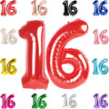 IWERP 16th Birthday Balloons - 40 Inch Red Number 16 for Sweet 16 Celebrations