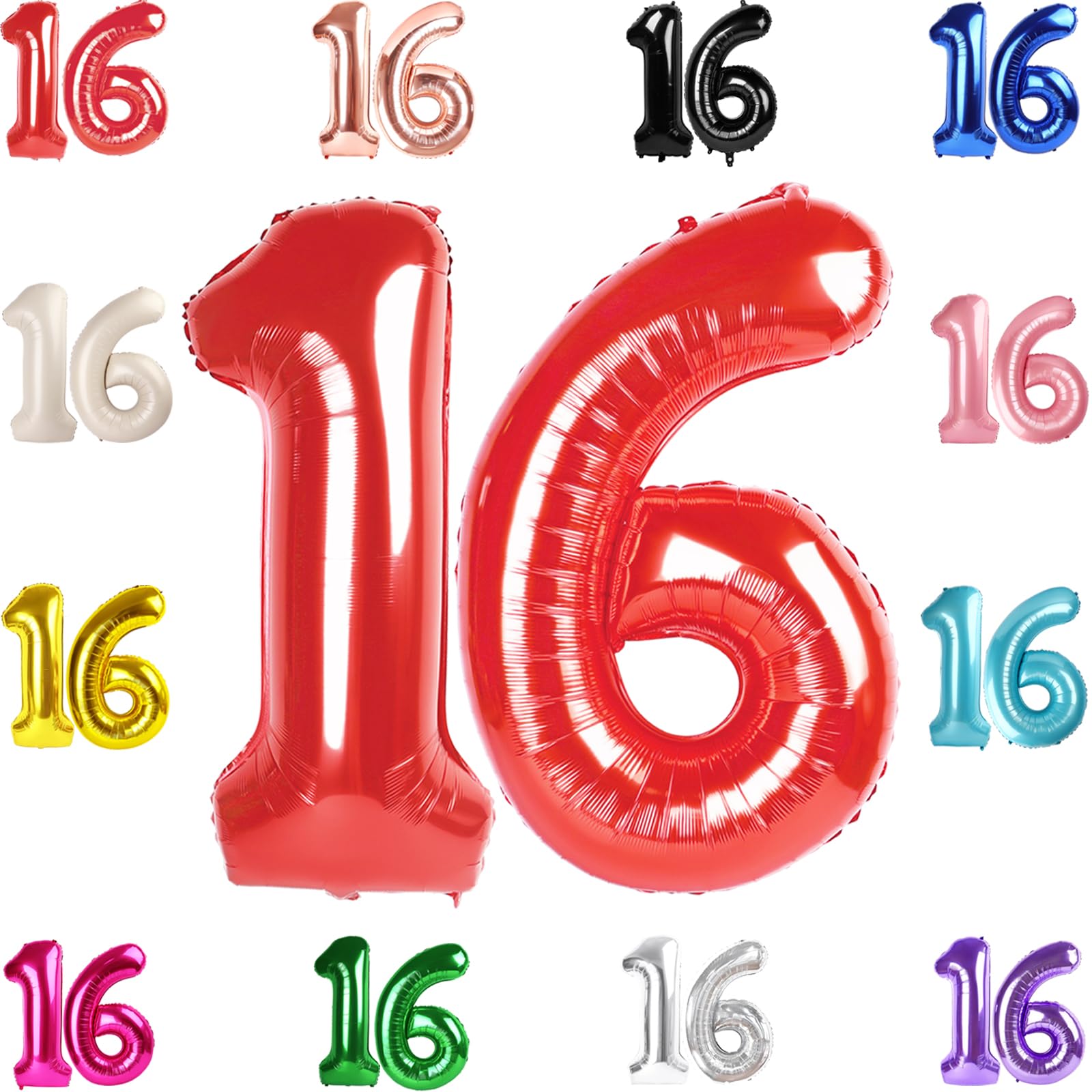 IWERP 16th Birthday Balloons - 40 Inch Red Number 16 for Sweet 16 Celebrations