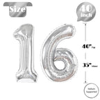 IWERP 16 Balloon Number – Silver 40-Inch 16th Birthday Balloons