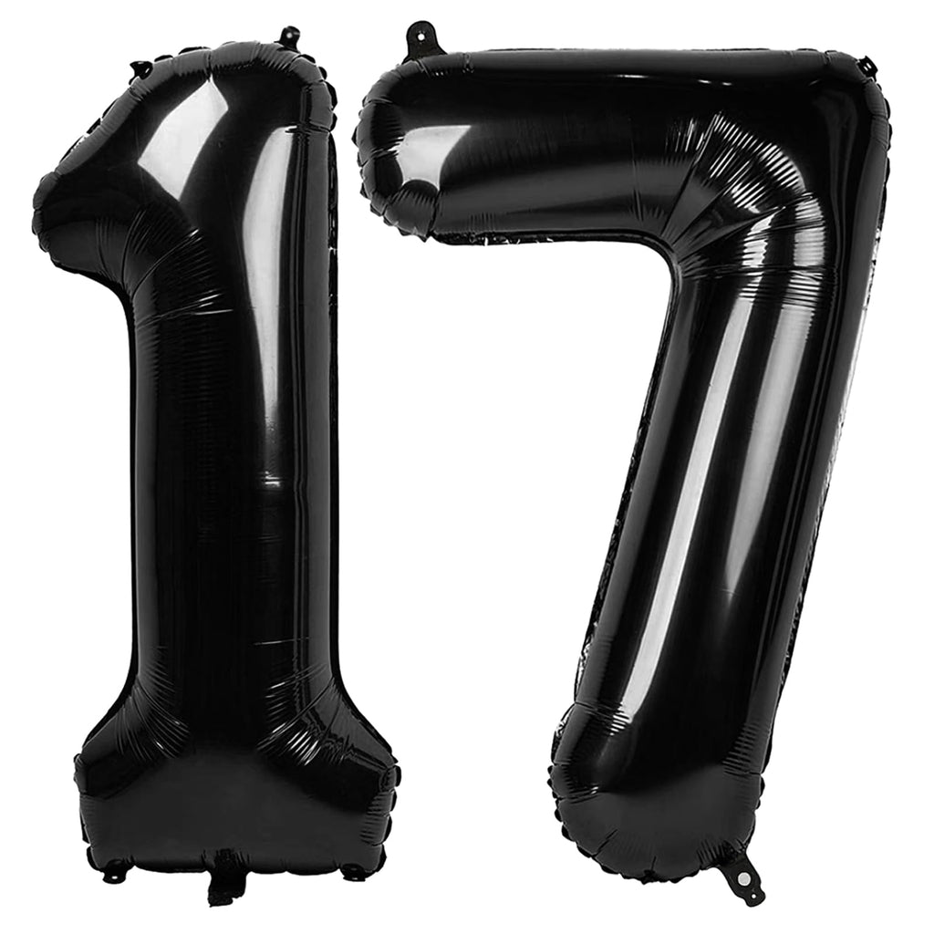 IWERP 17 Balloon Number – 40 Inch Black 17th Birthday Balloons for Boys & Girls | 17th Anniversary Decor