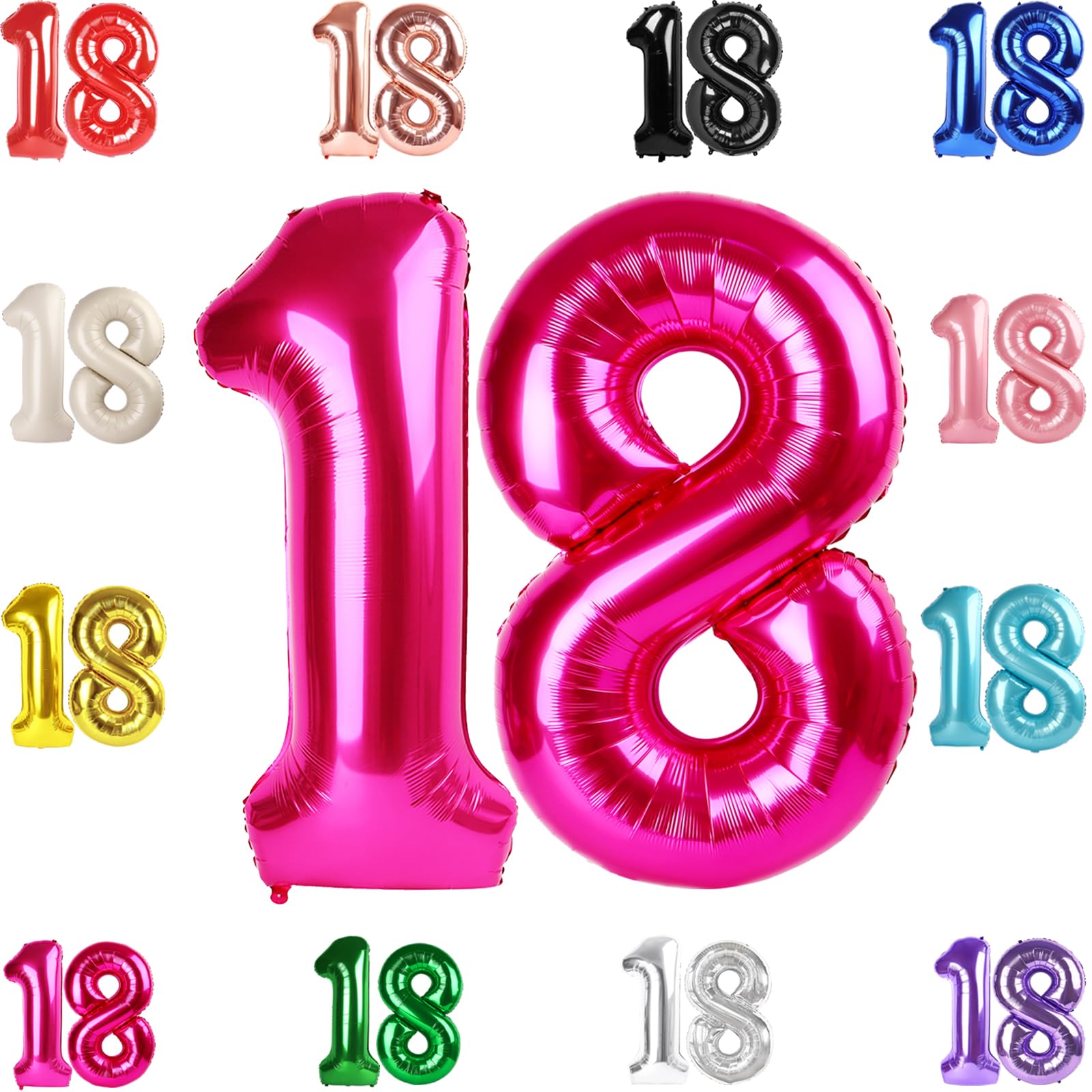 IWERP 18 Balloon Number – 40-Inch Hot Pink 18th Birthday Balloons for Boys & Girls