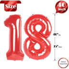 IWERP 18 Balloon Number – 40-Inch Red 18th Birthday Balloons for Boys & Girls | Party Decor