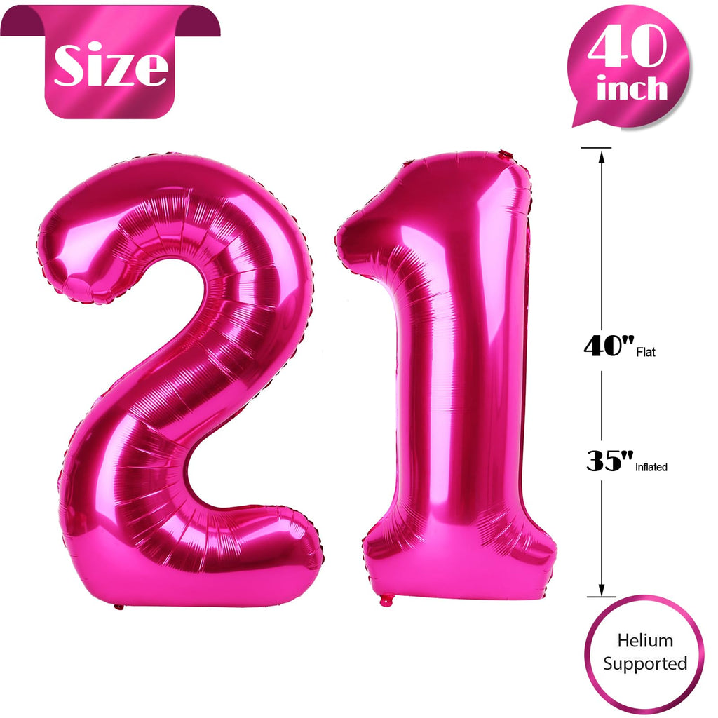 IWERP 21 Balloon – Hot Pink 40-Inch 21st Birthday Balloons for Men & Women