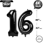 IWERP 16 Balloon Number - Black 40-Inch 16th Birthday Balloons for Sweet 16 Decorations