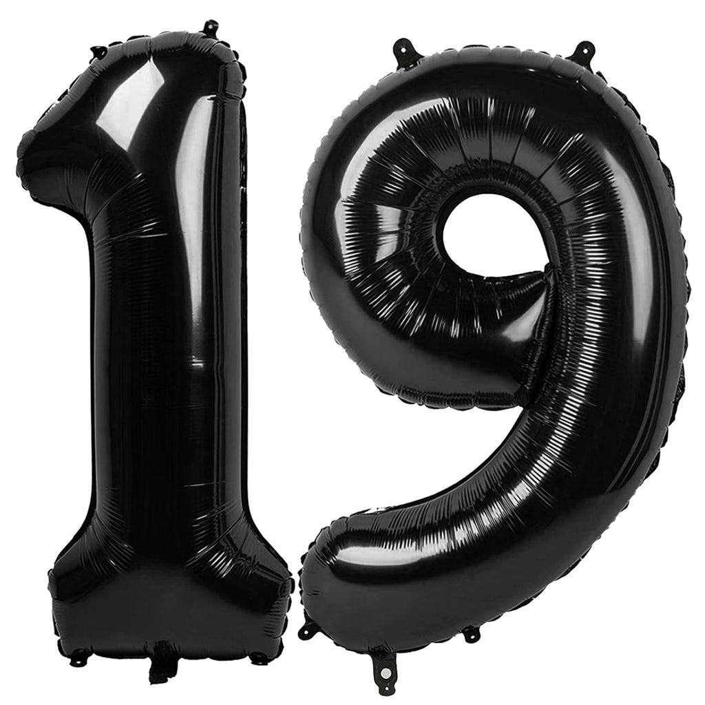 IWERP 19 Balloon Number – 40-Inch Black 19th Birthday Balloons for Parties & Anniversaries