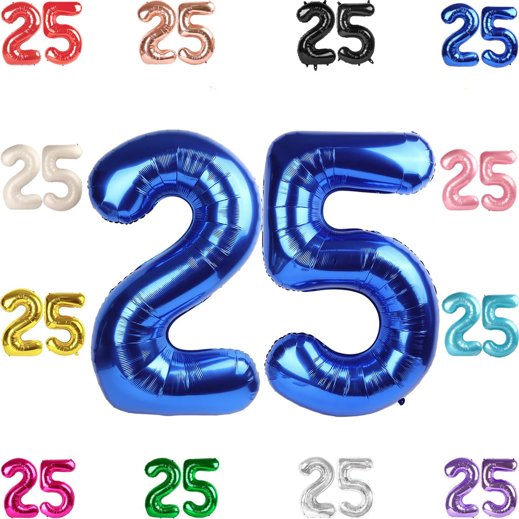 IWERP 25 Balloon Number — 40-Inch Metallic Blue Birthday Balloons for 25th Birthday & Anniversary