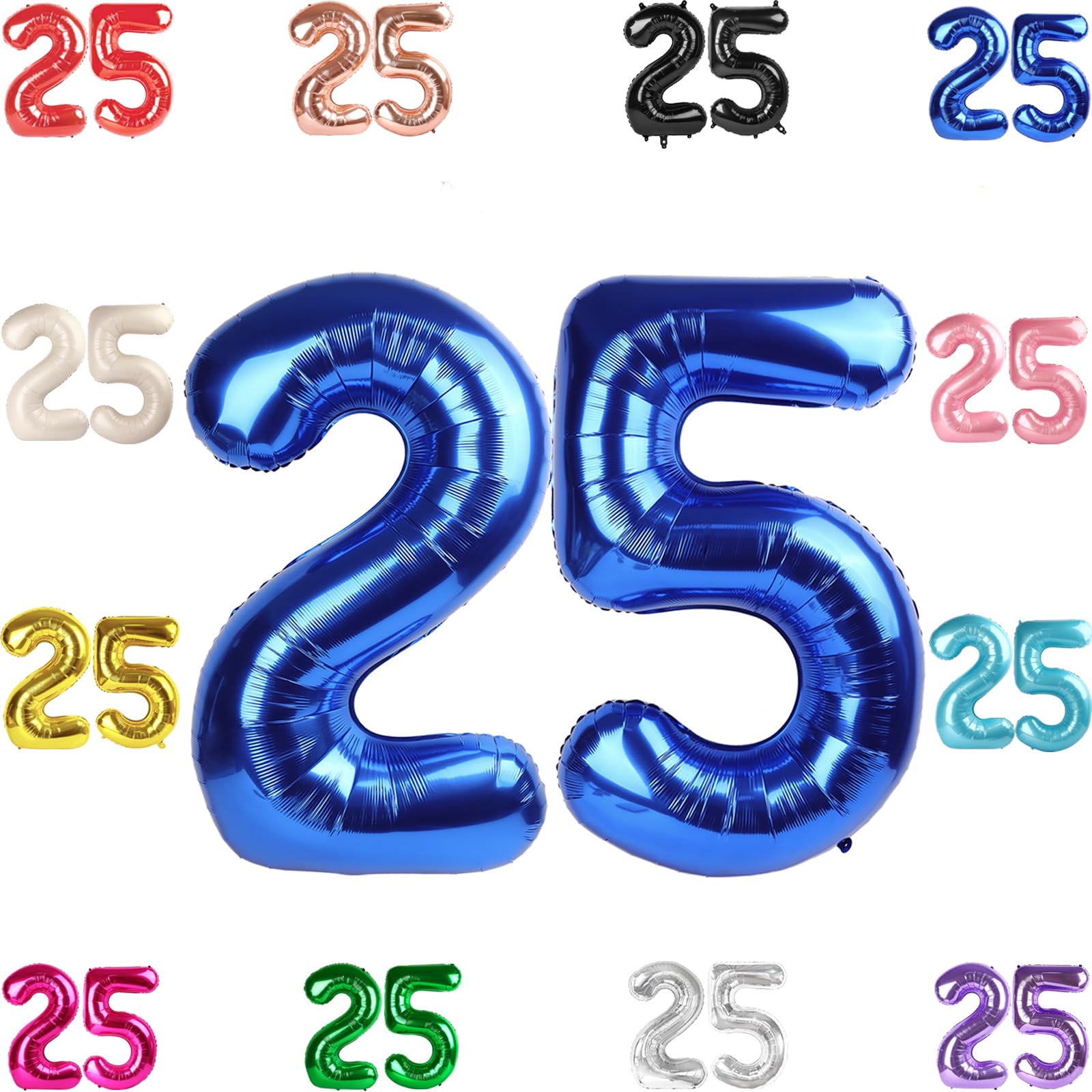 IWERP 25 Balloon Number — 40-Inch Metallic Blue Birthday Balloons for 25th Birthday & Anniversary