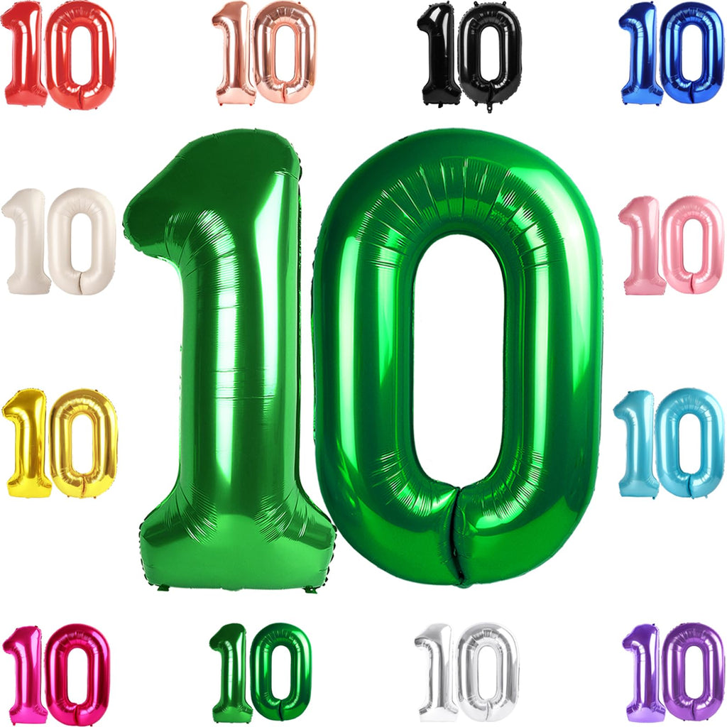 IWERP 40-Inch Green Number 10 Balloons – 10th Birthday Decorations for Boys & Girls