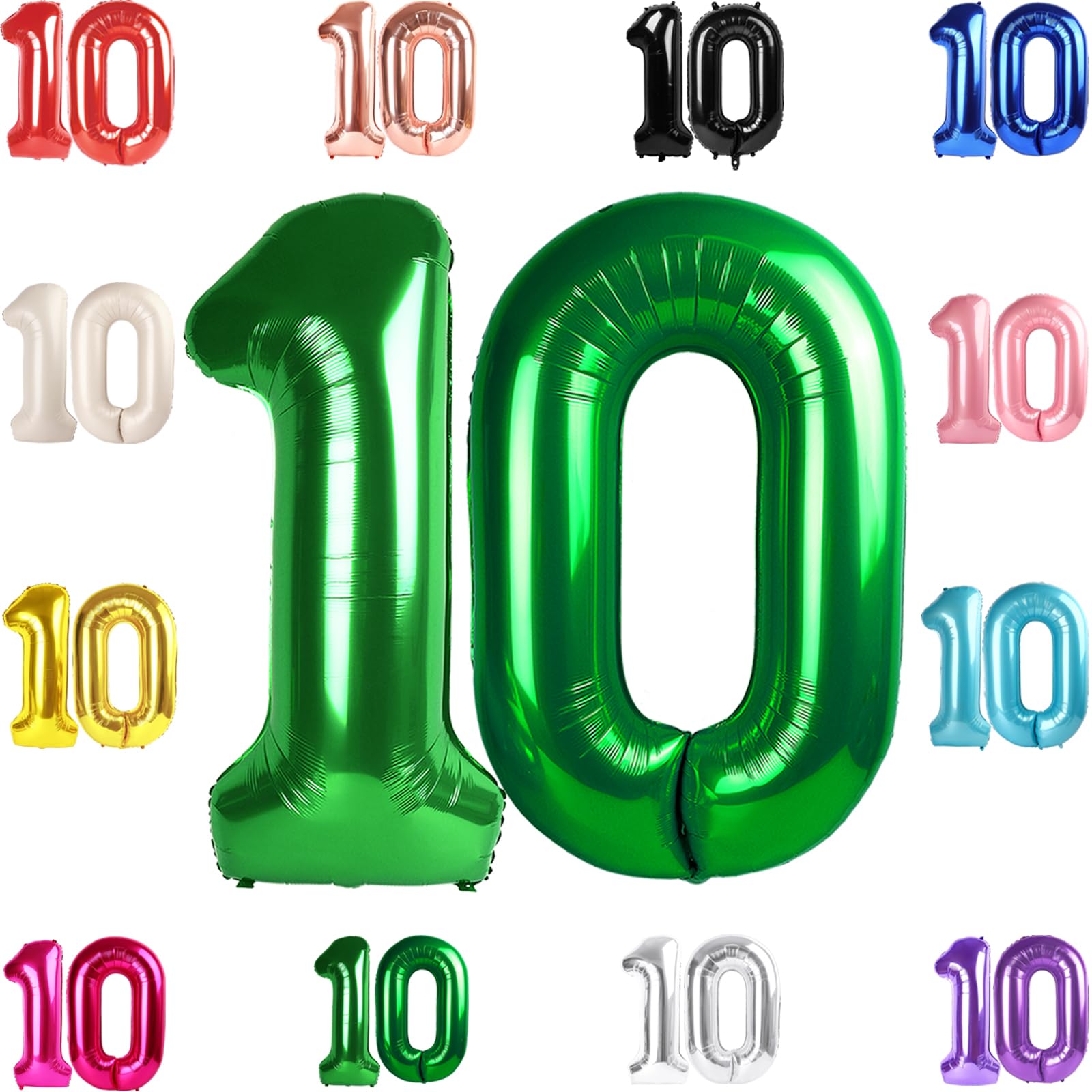 IWERP 40-Inch Green Number 10 Balloons – 10th Birthday Decorations for Boys & Girls