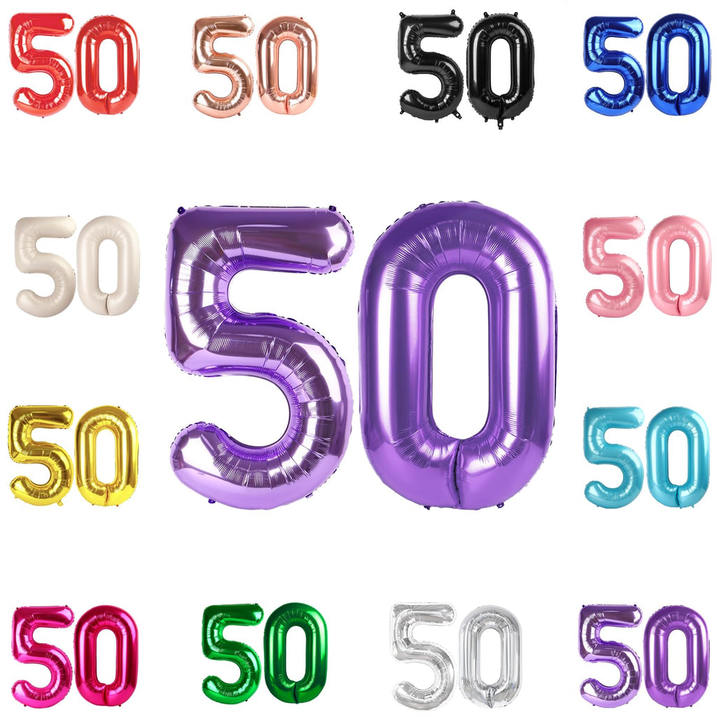 IWERP 50th Birthday Balloons - Purple 40-Inch Number Balloon for Milestones