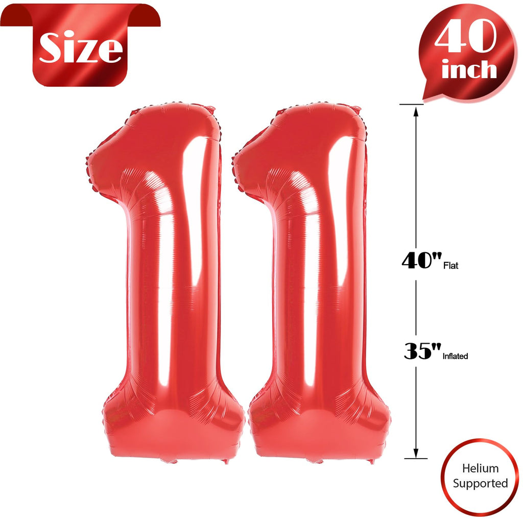 IWERP Red Number 11 Balloon – 40 Inch Foil Balloon for 11th Birthday – Kids Party Decorations