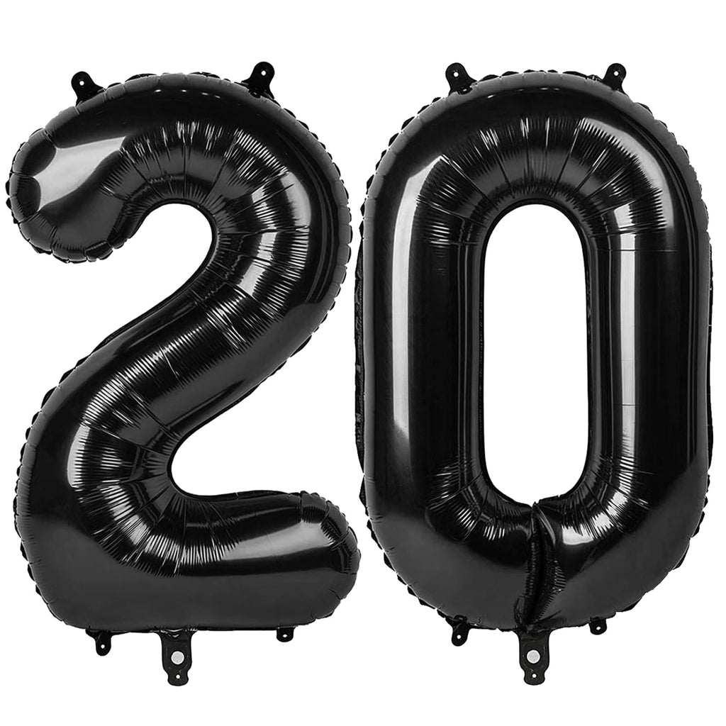 IWERP Black 20th Birthday Balloons – 40-Inch Number 20 Decor for Men & Women