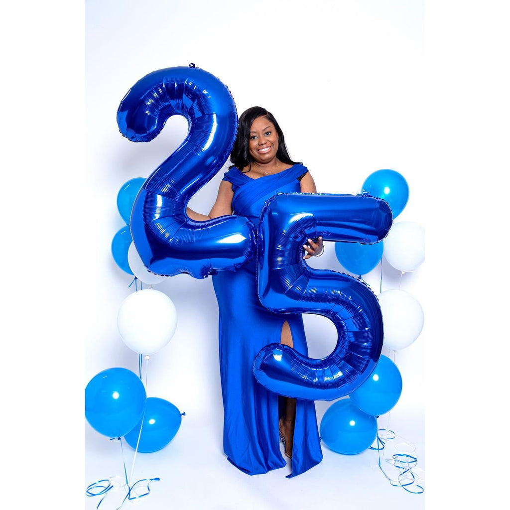 IWERP 25 Balloon Number — 40-Inch Metallic Blue Birthday Balloons for 25th Birthday & Anniversary