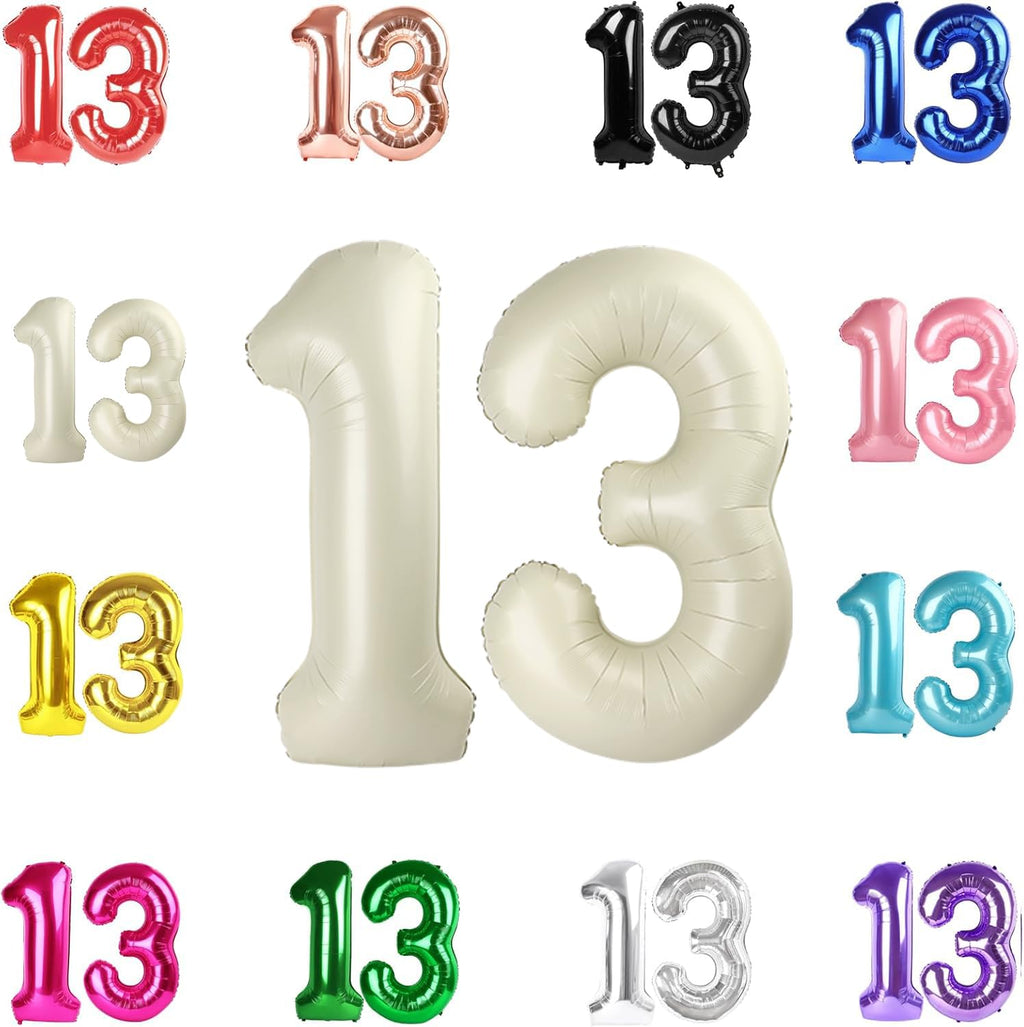 IWERP 13-Number Cream Balloon — 40-Inch Birthday Balloons for 13th or 31st Milestones