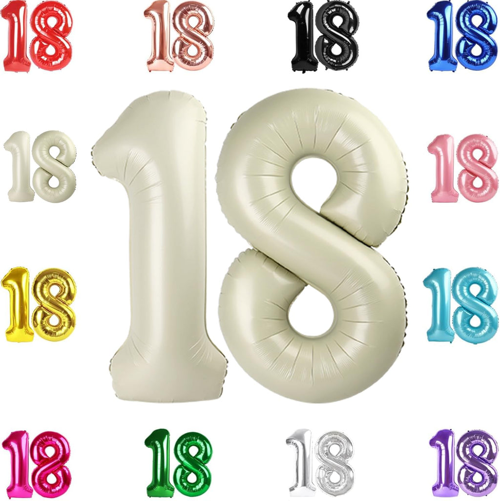 IWERP Cream 18th Birthday Balloons — 40-Inch Number Balloon Set for Boys & Girls