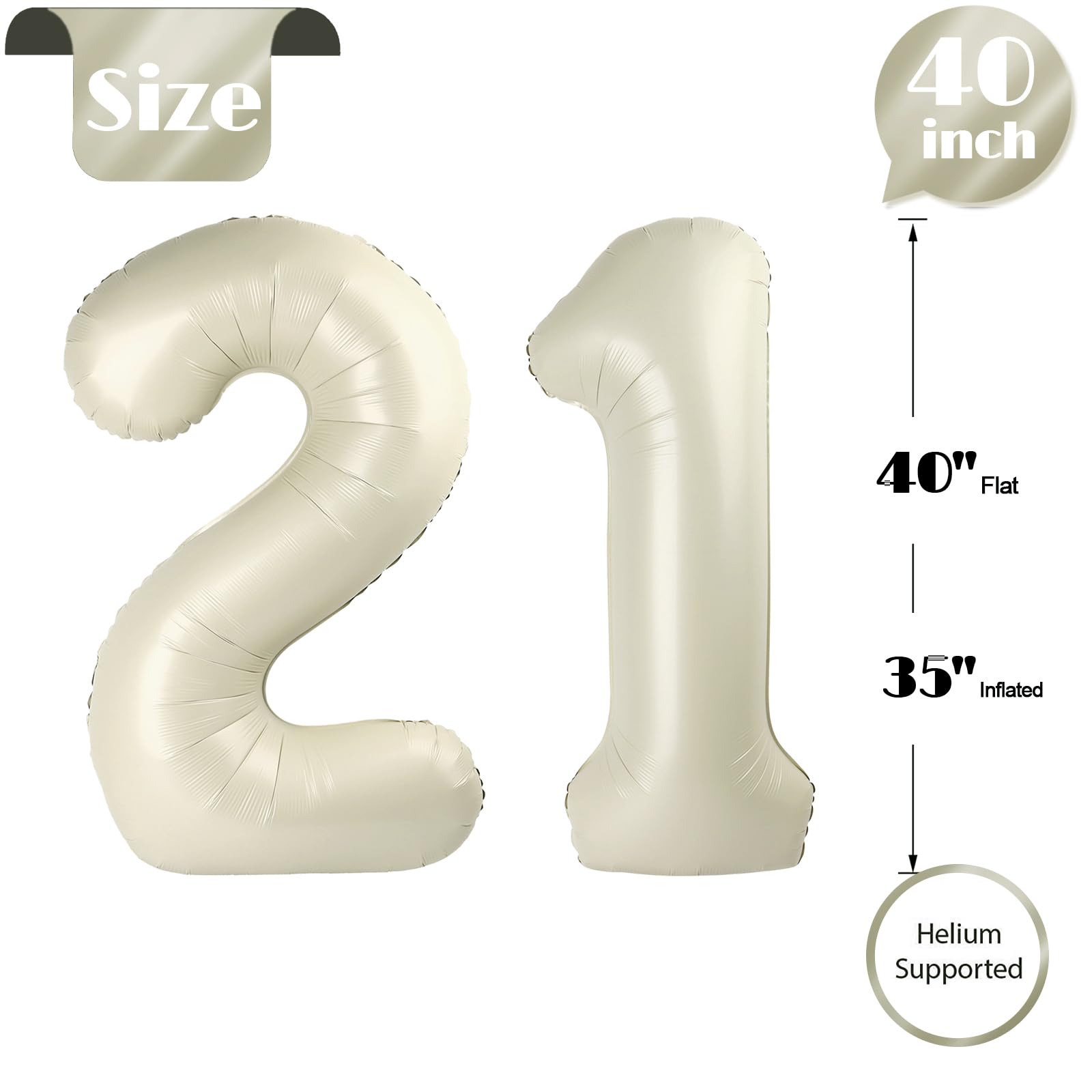 IWERP 21 Balloon – Cream 40-Inch 21st Birthday Balloons for Men & Women