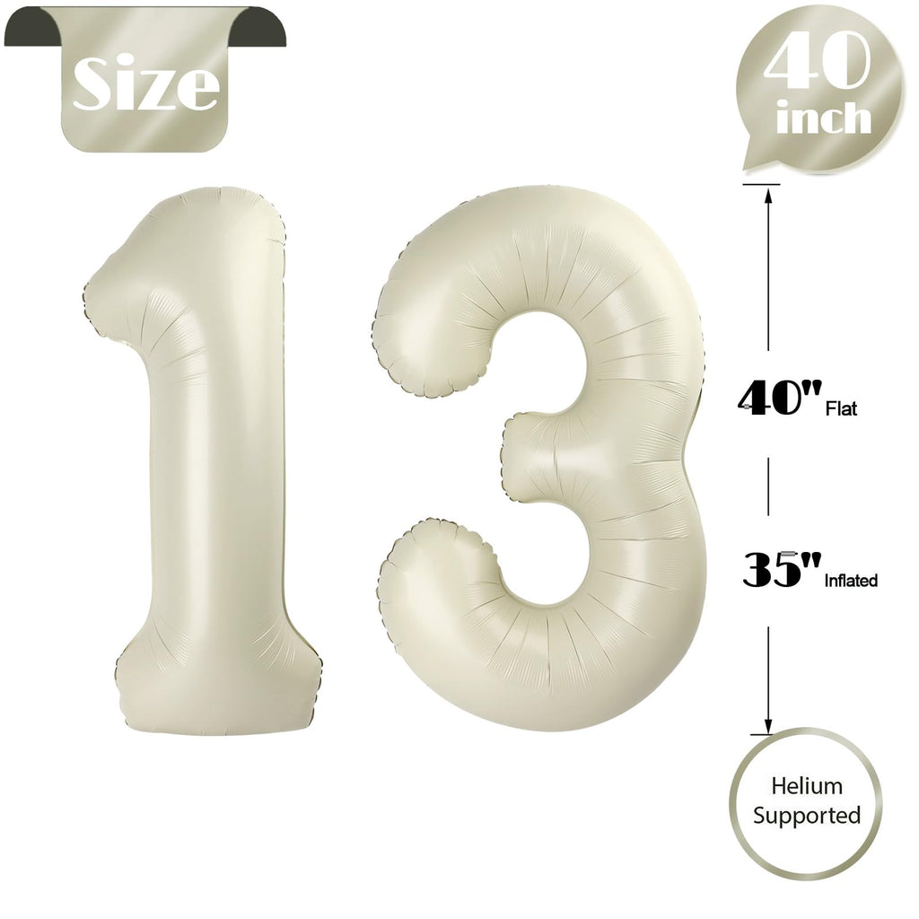 IWERP 13-Number Cream Balloon — 40-Inch Birthday Balloons for 13th or 31st Milestones