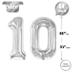 IWERP 10 Balloon Number – Silver 40-Inch 10th Birthday Balloons for Boys & Girls