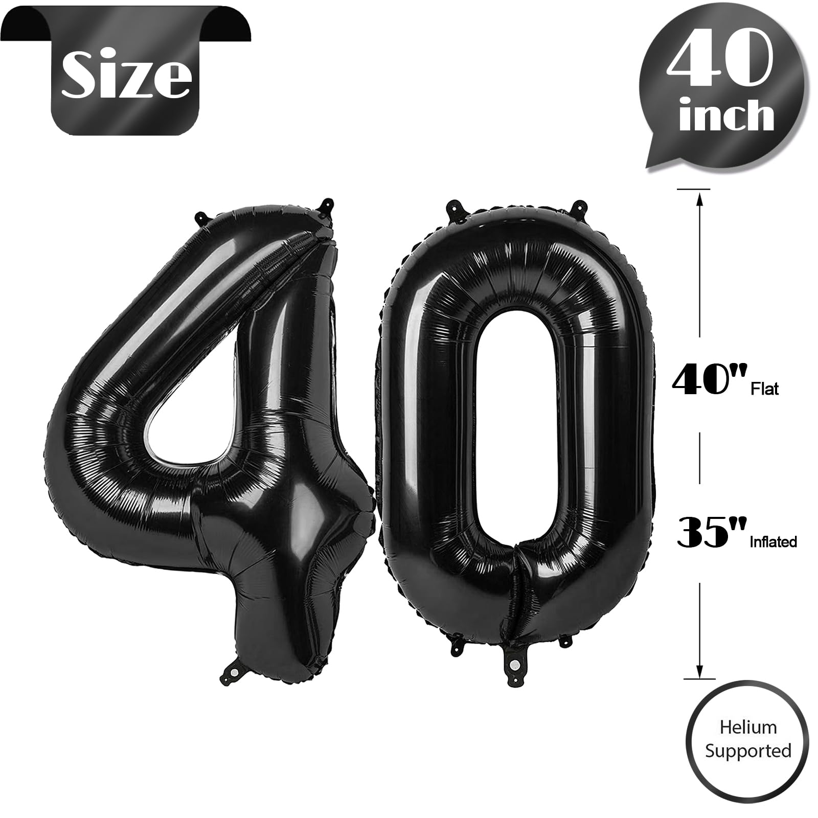 IWERP 40-Inch Black Number Balloon – 40th Birthday Balloons for Men & Women, 40th Anniversary Decor