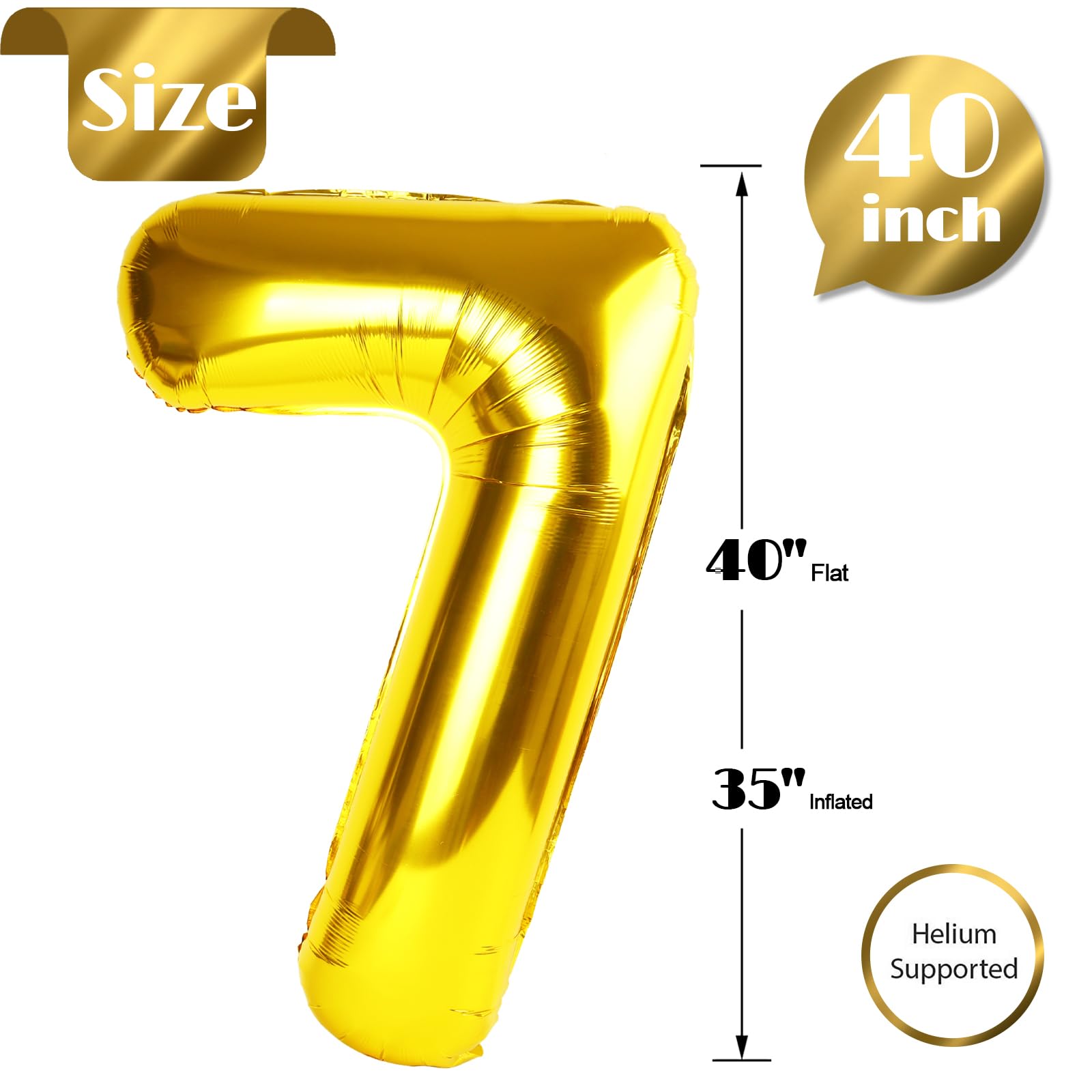 IWERP Gold Number 7 Balloon 40-Inch – 7th Birthday Decorations & Gold Party Balloons