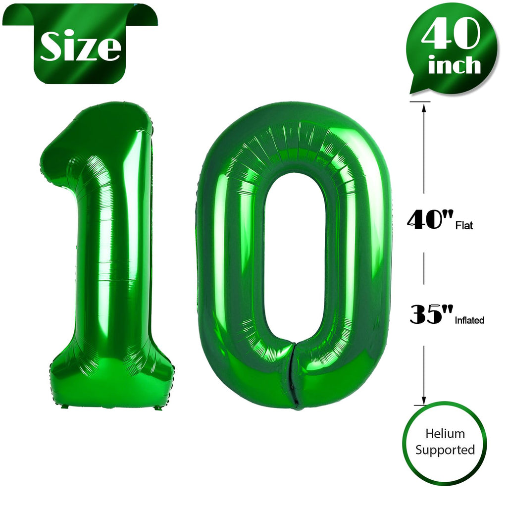 IWERP 40-Inch Green Number 10 Balloons – 10th Birthday Decorations for Boys & Girls