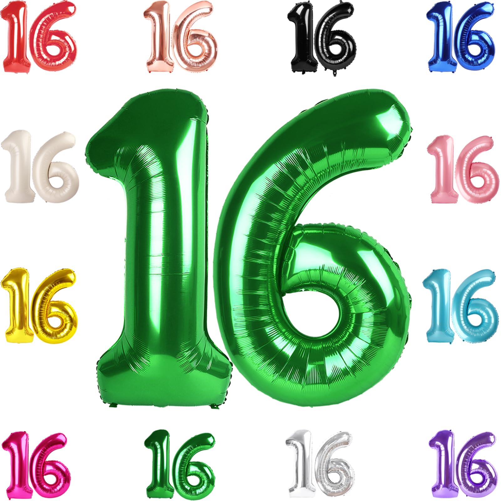 IWERP 16th Birthday Balloons – 40-Inch Green Number 16 for Sweet 16 Decor