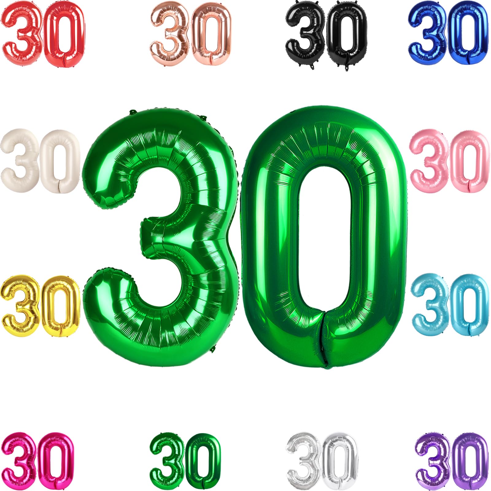 IWERP 30 Balloon Number – 40-Inch Green 30th Birthday Balloons for Men & Women | 30th Anniversary Decor