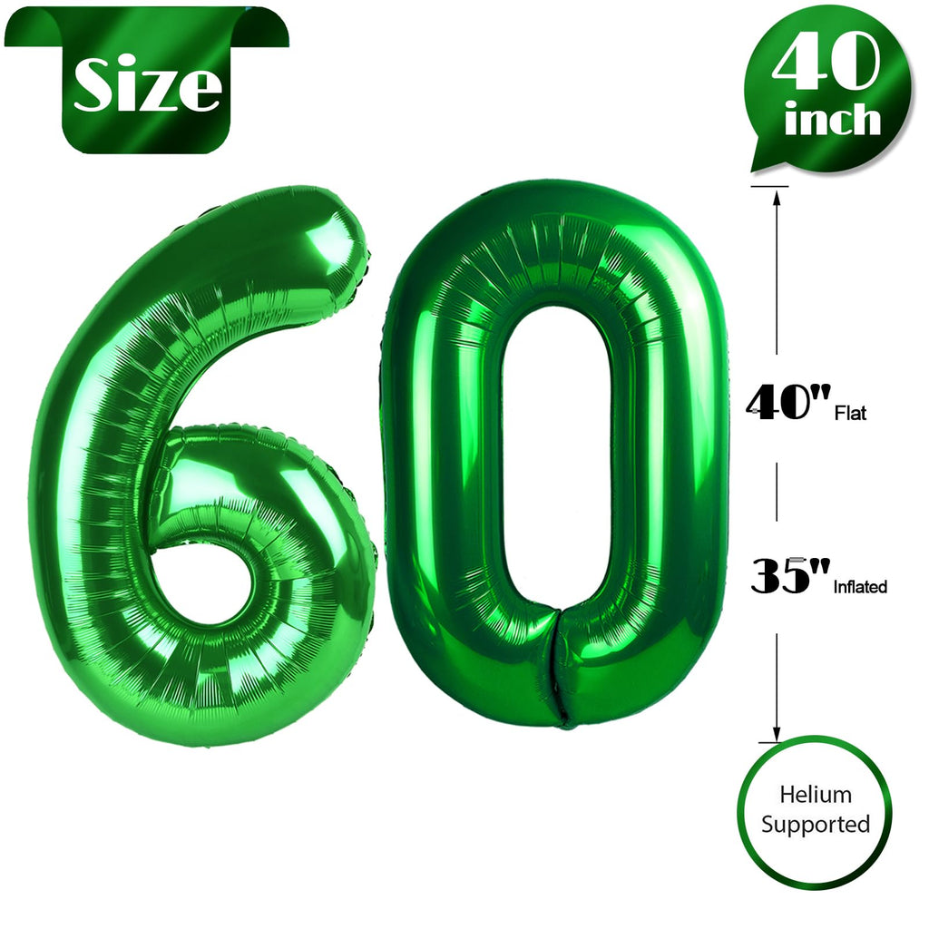 IWERP 60th Birthday Balloons - 40-Inch Green Number Balloon for Men & Women