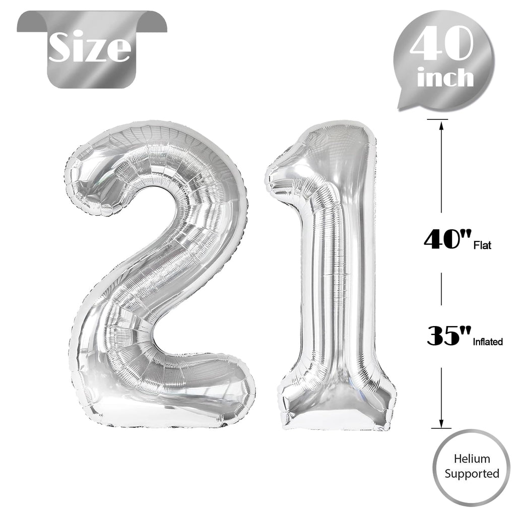 IWERP 21 Balloon 40-Inch Silver – 21st Birthday Balloons for Milestones