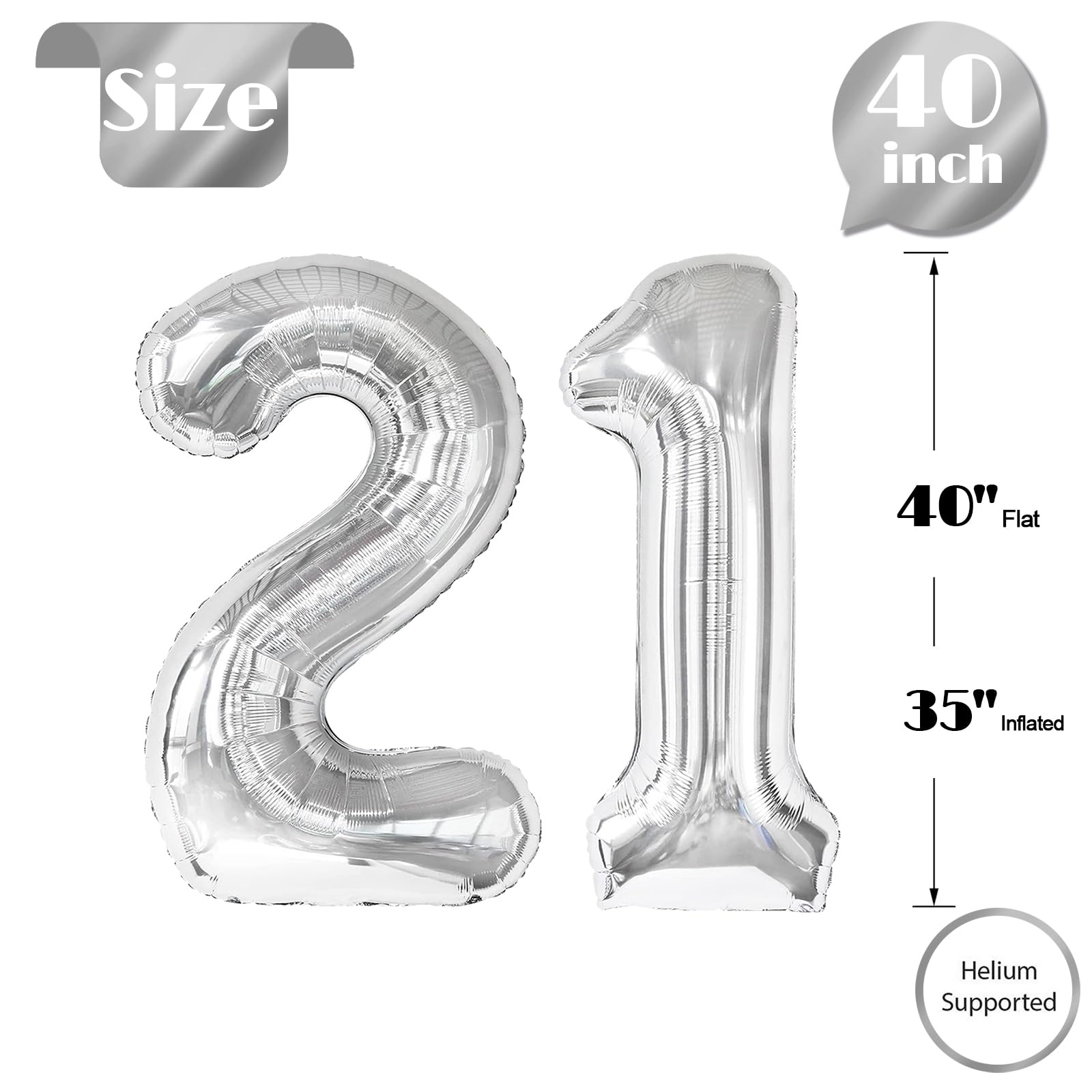 IWERP 21 Balloon 40-Inch Silver – 21st Birthday Balloons for Milestones