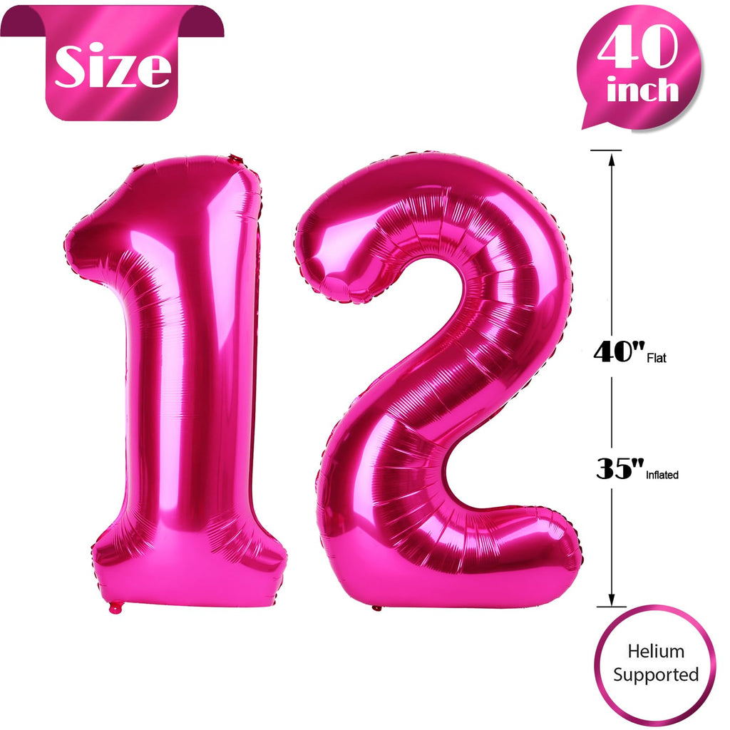 IWERP Hot Pink 12 Balloons – 40-Inch Number 12 Birthday Foil Balloon