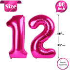 IWERP Hot Pink 12 Balloons – 40-Inch Number 12 Birthday Foil Balloon