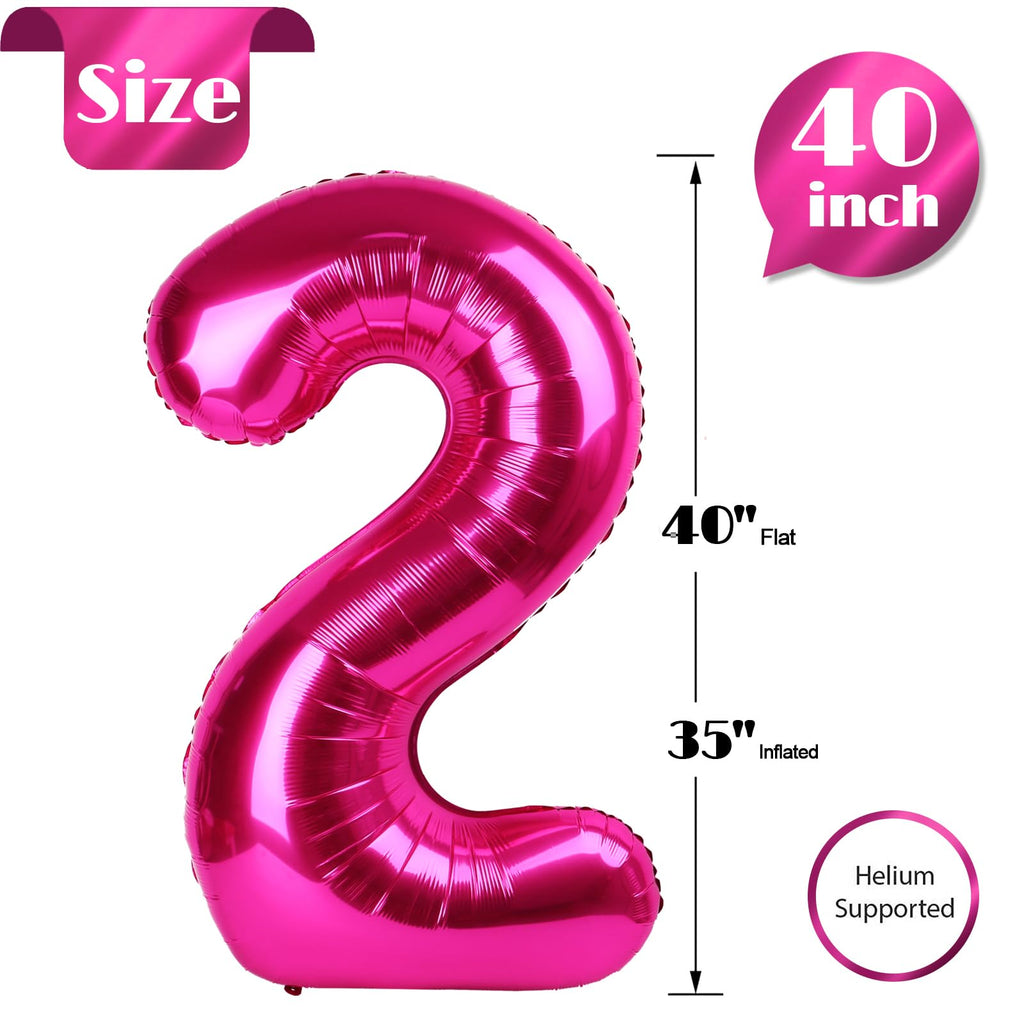 IWERP Hot Pink 2 Balloon – 40-Inch Number Balloons for 2nd Birthday